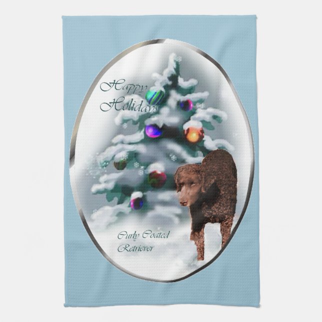 Curly Coated Retriever Christmas Kitchen Towel (Vertical)