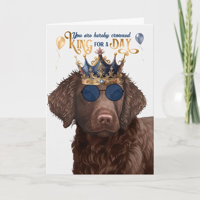 Curly Coated Retriever King for Day Funny Birthday Card (Front)
