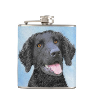 Curly-Coated Retriever Painting - Original Dog Art Hip Flask