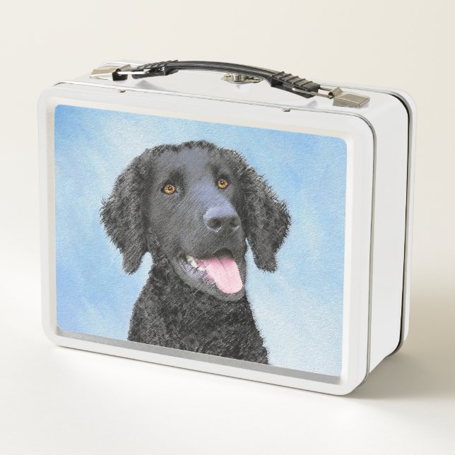 Curly-Coated Retriever Painting - Original Dog Art Metal Lunch Box (Back)
