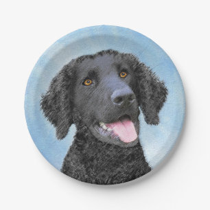 Curly-Coated Retriever Painting - Original Dog Art Paper Plate