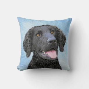 Curly-Coated Retriever Painting - Original Dog Art Throw Pillow