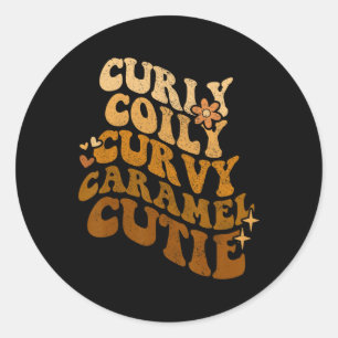 Curly Coily Curvy Caramel Cutie Afro Black Hair Me Classic Round Sticker