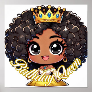 Curly Crown: Birthday Queen Chibi Art Poster