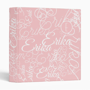 Curly Custom Name Modern Monogram Pink Binder