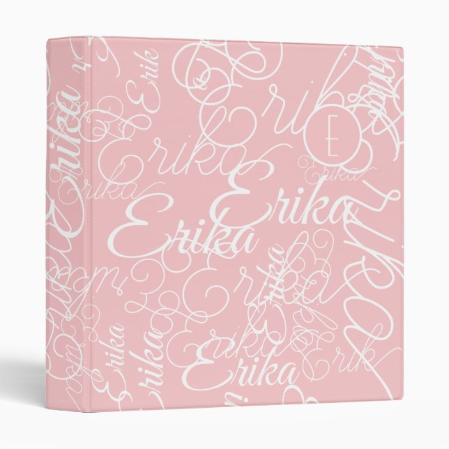 Curly Custom Name Modern Monogram Pink Binder (Front/Spine)