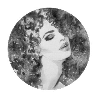 Curly Grace: Fashion Watercolor Beauty Cutting Board
