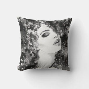 Curly Grace: Fashion Watercolor Beauty Throw Pillow