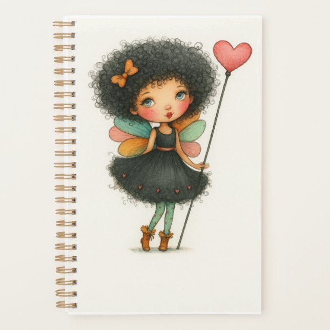 Curly Hair Fairy Girl Watercolor Planner (Front)