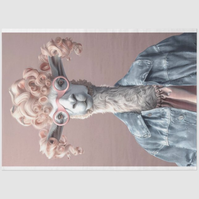 Curly Hair Llama Pink Sunglasses Decoupage  Tissue Paper (Front)