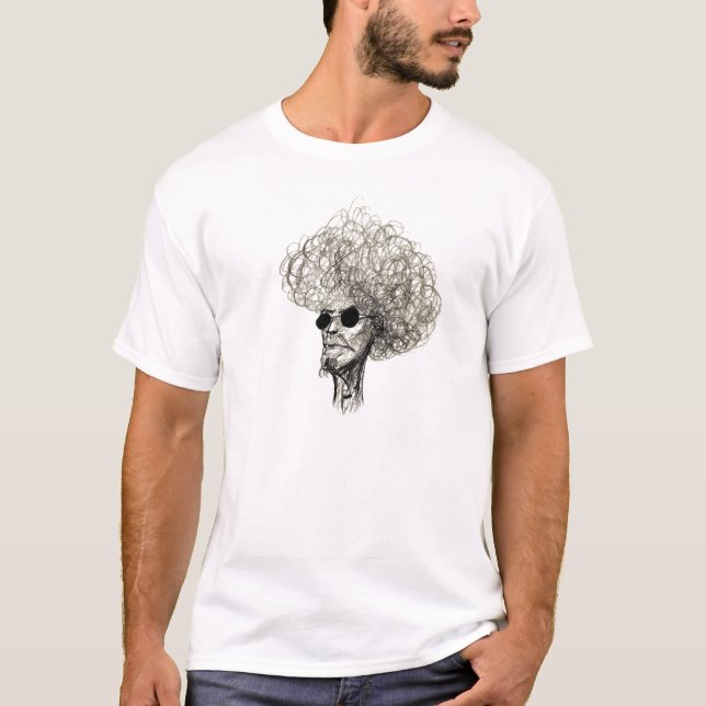 Curly Hair Man with Black Sunglasses T-Shirt (Front)
