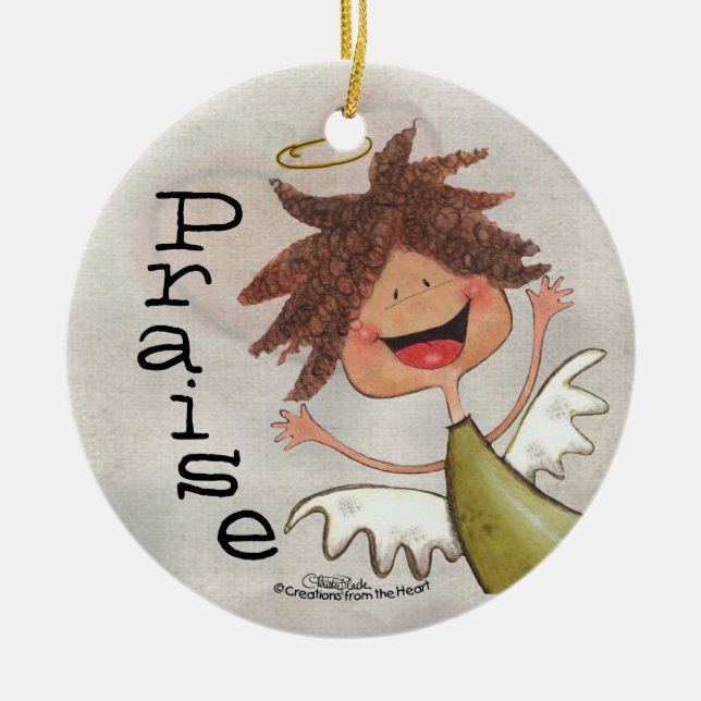 Curly Haired Angel-Pray for Today, Everyday! Ceramic Ornament (Front)