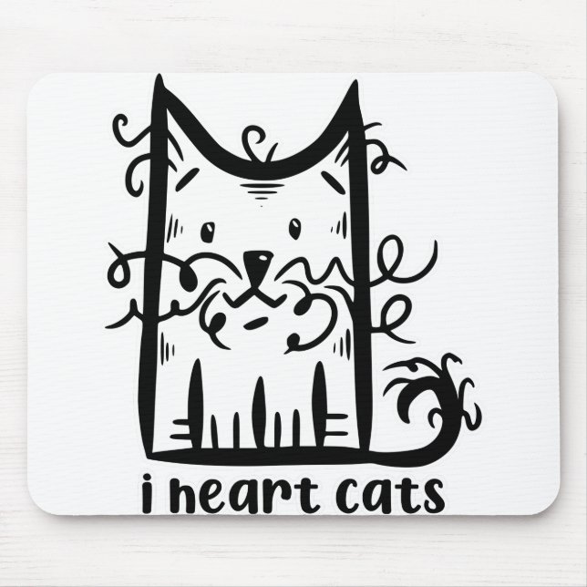 Curly Haired Messy Cat I Heart Cats Mouse Pad (Front)