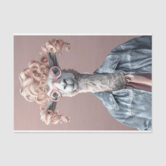 Curly Haired Pink Llama Jacket Decoupage Tissue Paper (Front)