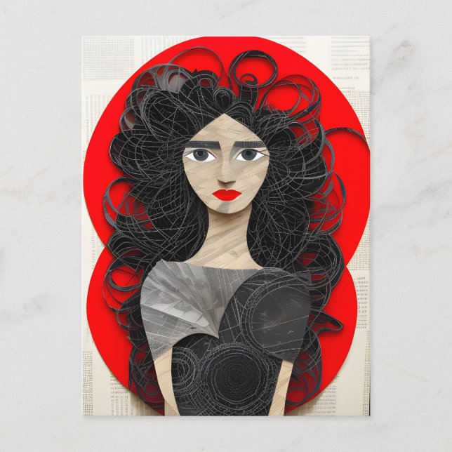 Curly Haired Woman Collage Postcard (Front)
