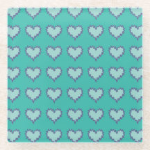 Curly Heart Blue Green Glass Drink Coaster