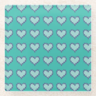 Curly Heart Blue Green Glass Drink Coaster