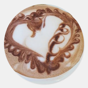 Curly heart latte coffee art classic round sticker