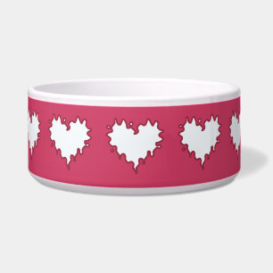 Curly Heart White on Dark Pink Ceramic Pet Bowl