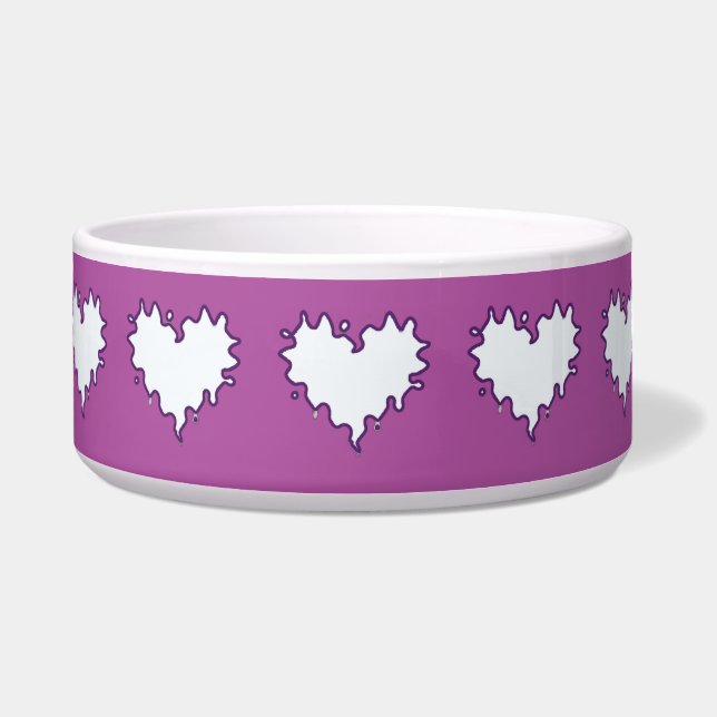 Curly Heart White on Purple Ceramic Pet Bowl (Front)