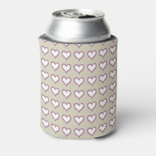 Curly Heart White on Taupe Soda Can Cooler