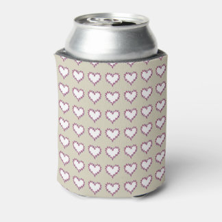 Curly Heart White on Taupe Soda Can Cooler