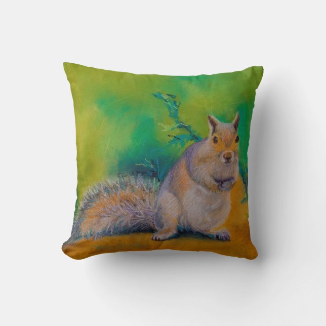 Curly, Larry and Moe Squirrels Throw Pillow (Front)