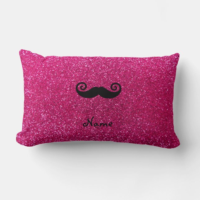 Curly moustache neon hot pink glitter lumbar pillow (Front)