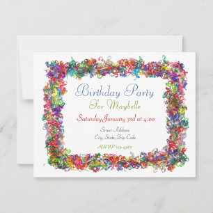 Curly Ribbon Birthday Party Invitation
