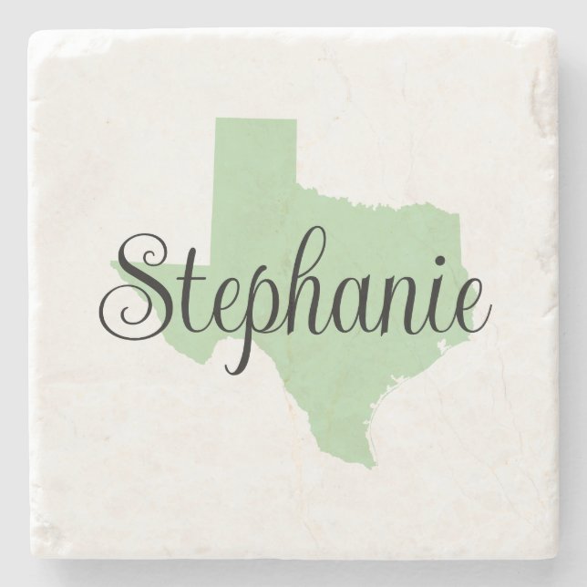 Curly Script Name Pale Green Texas Stone Coaster (Front)