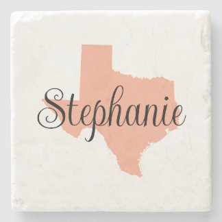 Curly Script Name Peach Texas Stone Coaster