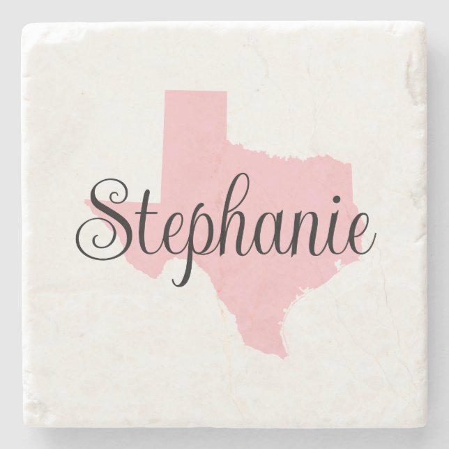 Curly Script Name Pink Texas Stone Coaster (Front)