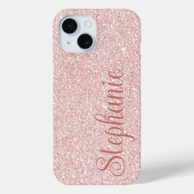 Curly Script Name Rose Gold Glitter Case-Mate iPhone Case (Back)
