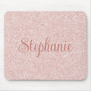 Curly Script Name Rose Gold Glitter Mouse Pad