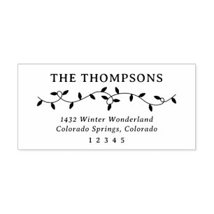 Curly String Lights Christmas Return Address Rubber Stamp