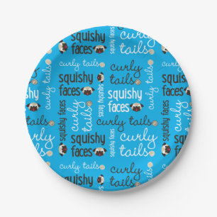 Curly Tails Squishy Faces Pug Party Paper Plate