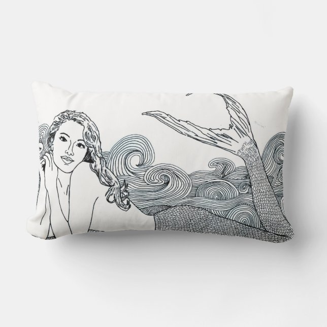 "Curly Wave" Mermaid Designer Decor Pillow (Front)