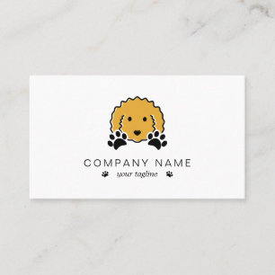 Curly Yellow Dog with Paw Prints Business Card