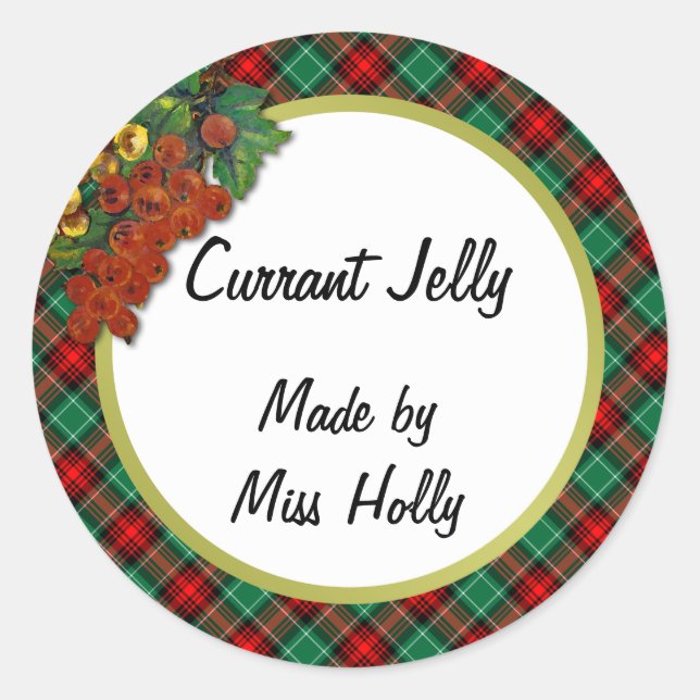 Currants Green Red Holiday Plaid Custom Recipe Tag (Front)