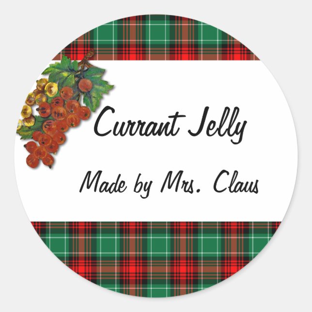 Currants Green Red Plaid Custom Holiday Recipe Lab Classic Round Sticker (Front)