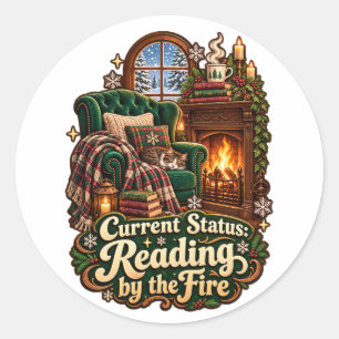 Current Status Reading by the Fire Winter Classic Round Sticker