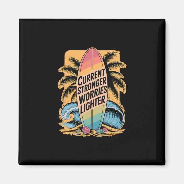 Current Stronger Worries Lighter - Surfer Quote  Magnet (Front)