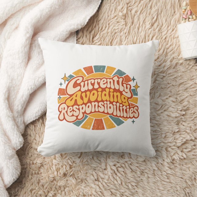 Currently Avoiding Responsibilities Funny Retro  Throw Pillow (Blanket)