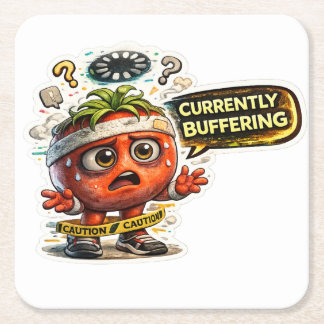 Currently Buffering Funny Retro Introvert Graphic  Square Paper Coaster