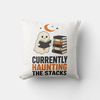 Currently Haunting the Stacks Ghost Reading Books  Throw Pillow