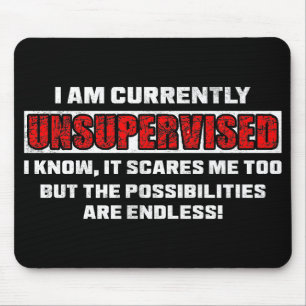 Currently Unsupervised Funny Sarcastic Quote Gift Mouse Pad