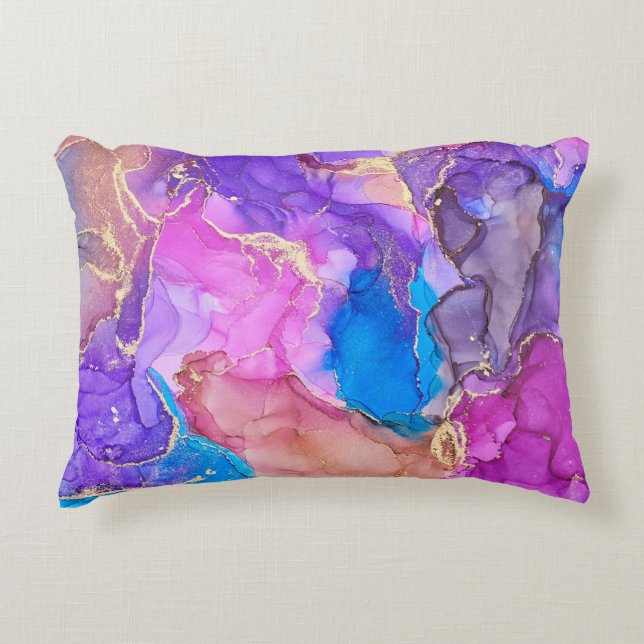 Currents of translucent hues, snaking metallic swi accent pillow (Front)