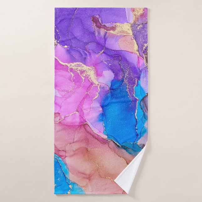 Currents of translucent hues, snaking metallic swi bath towel (Bath Towel)