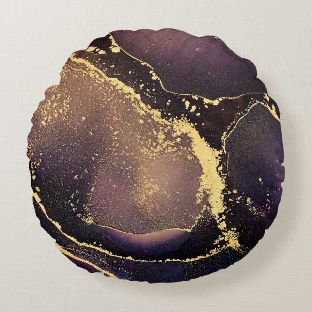 Currents of translucent hues, snaking metallic swi round pillow (Front)