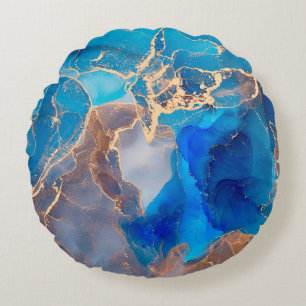 Currents of translucent hues, snaking metallic swi round pillow